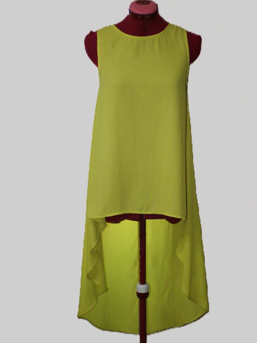 Caramela Chartreuse High-Low Tunic Top Sleeveless Chiffon Tank - Small